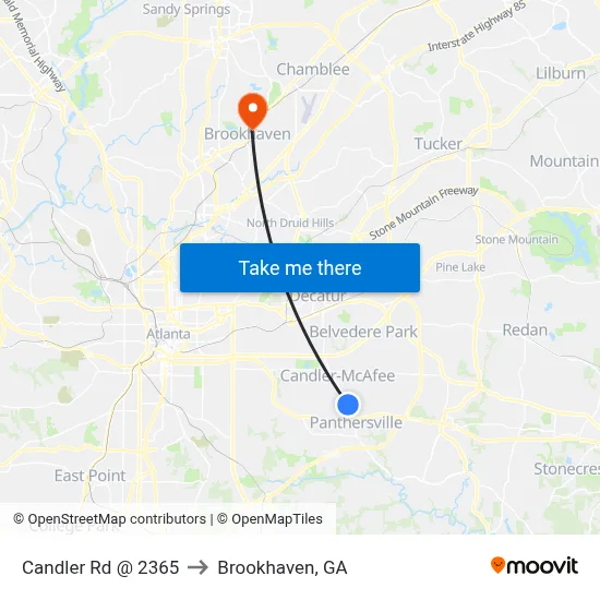 Candler Rd @ 2365 to Brookhaven, GA map