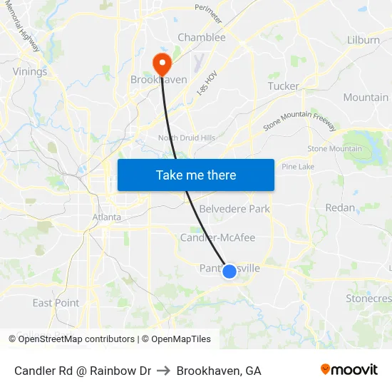 Candler Rd @ Rainbow Dr to Brookhaven, GA map