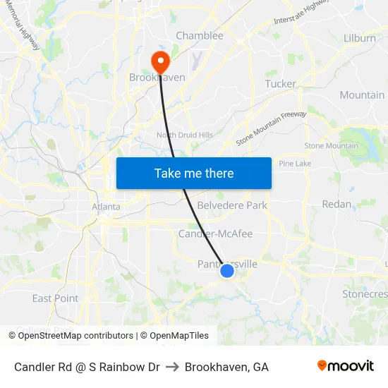 Candler Rd @ S Rainbow Dr to Brookhaven, GA map