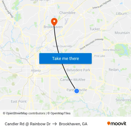 Candler Rd @ Rainbow Dr to Brookhaven, GA map