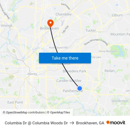 Columbia Dr @ Columbia Woods Dr to Brookhaven, GA map