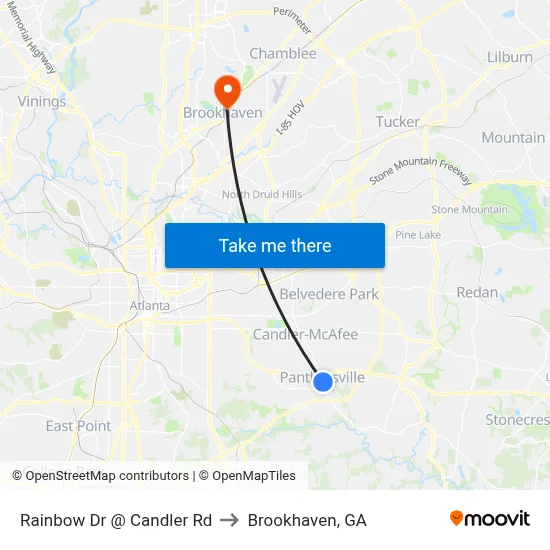 Rainbow Dr @ Candler Rd to Brookhaven, GA map