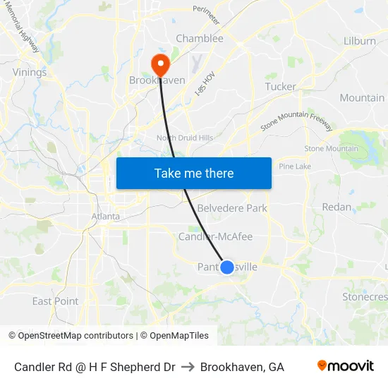 Candler Rd @ H F Shepherd Dr to Brookhaven, GA map
