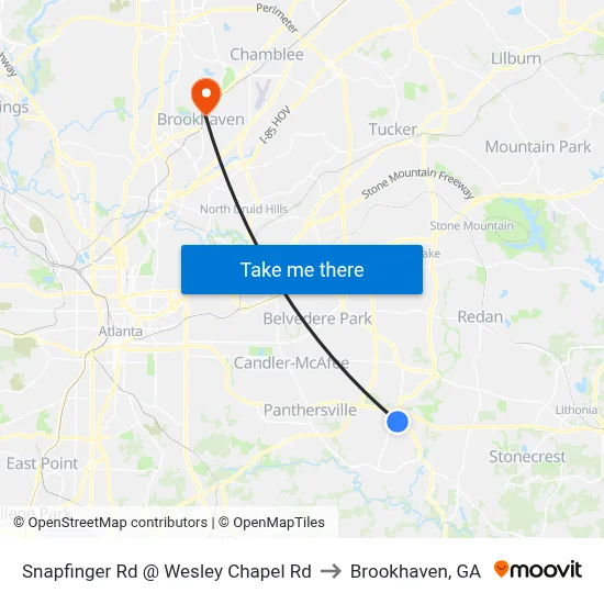 Snapfinger Rd @ Wesley Chapel Rd to Brookhaven, GA map