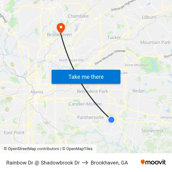 Rainbow Dr @ Shadowbrook Dr to Brookhaven, GA map