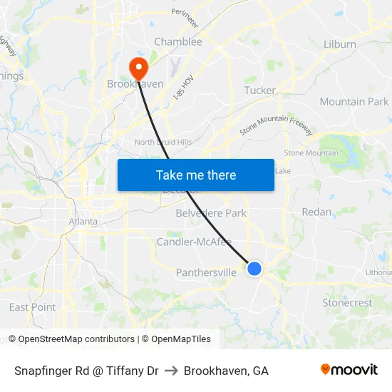 Snapfinger Rd @ Tiffany Dr to Brookhaven, GA map
