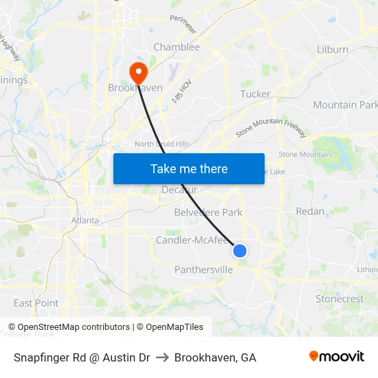 Snapfinger Rd @ Austin Dr to Brookhaven, GA map