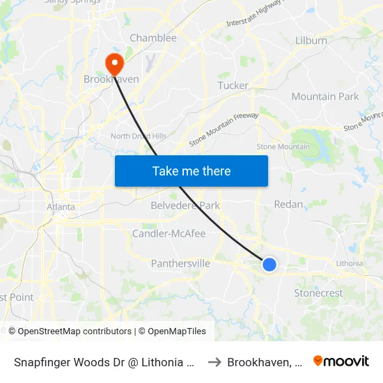 Snapfinger Woods Dr @ Lithonia Way to Brookhaven, GA map