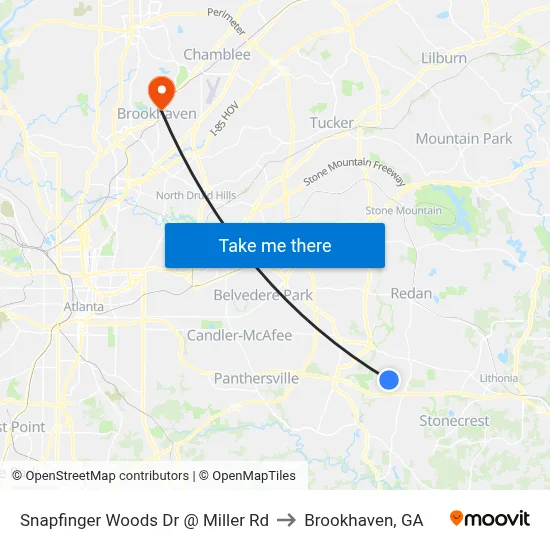Snapfinger Woods Dr @ Miller Rd to Brookhaven, GA map