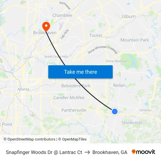 Snapfinger Woods Dr @ Lantrac Ct to Brookhaven, GA map