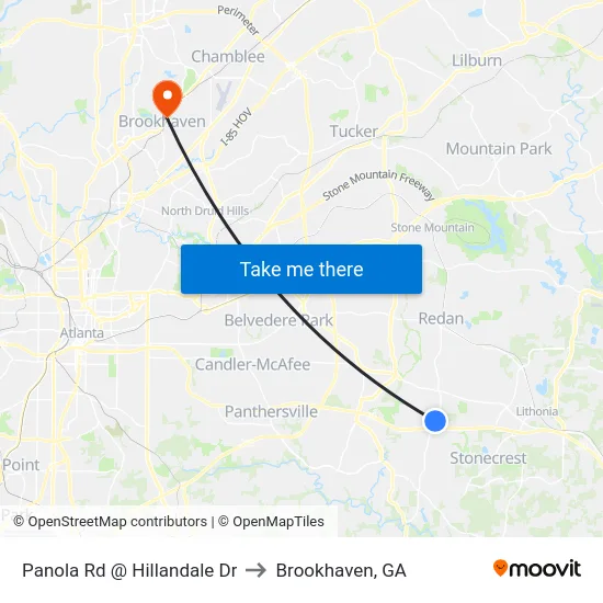 Panola Rd @ Hillandale Dr to Brookhaven, GA map