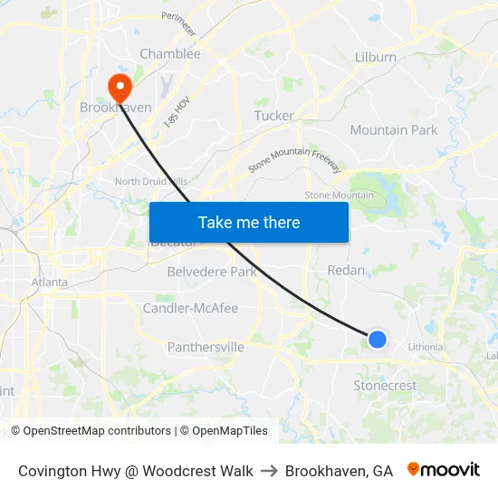 Covington Hwy @ Woodcrest Walk to Brookhaven, GA map