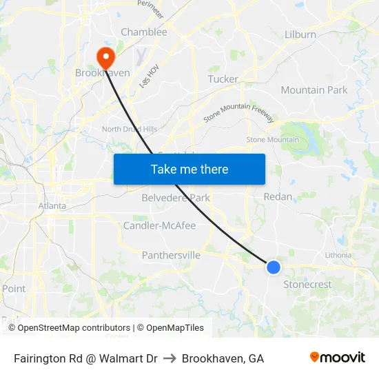 Fairington Rd @ Walmart Dr to Brookhaven, GA map
