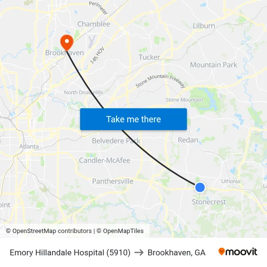 Emory Hillandale Hospital (5910) to Brookhaven, GA map