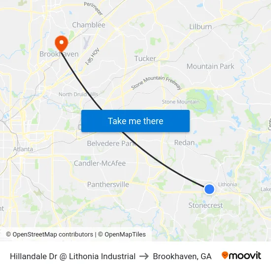Hillandale Dr @ Lithonia Industrial to Brookhaven, GA map