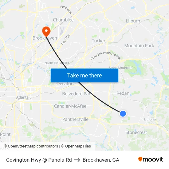 Covington Hwy @ Panola Rd to Brookhaven, GA map