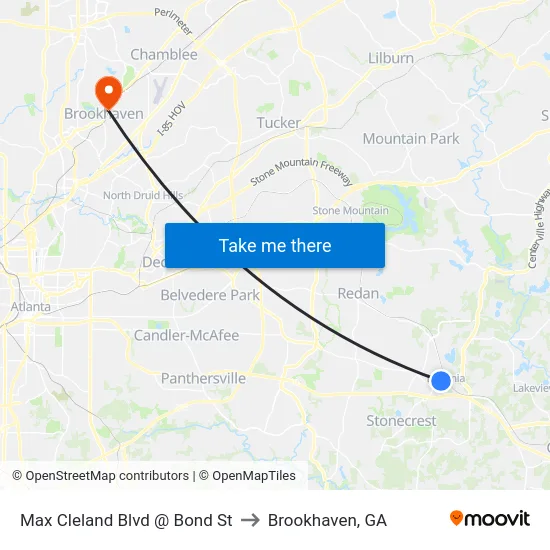 Max Cleland Blvd @ Bond St to Brookhaven, GA map
