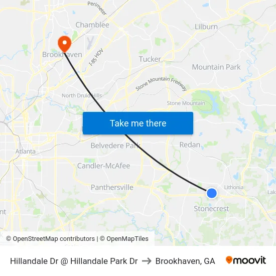 Hillandale Dr @ Hillandale Park Dr to Brookhaven, GA map