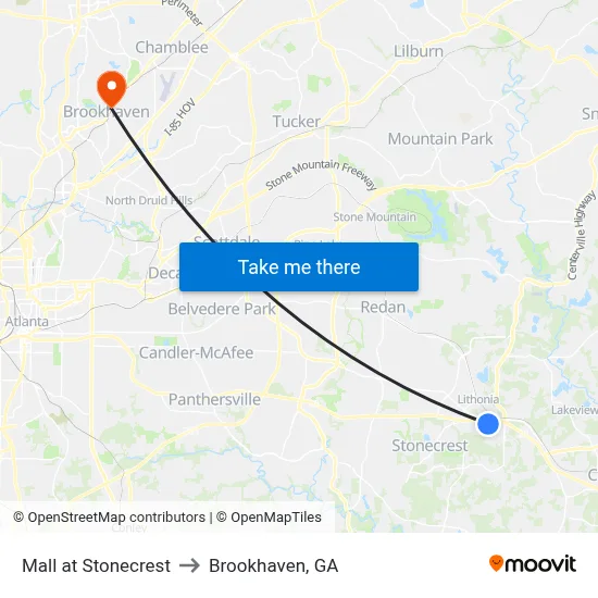 Mall at Stonecrest to Brookhaven, GA map