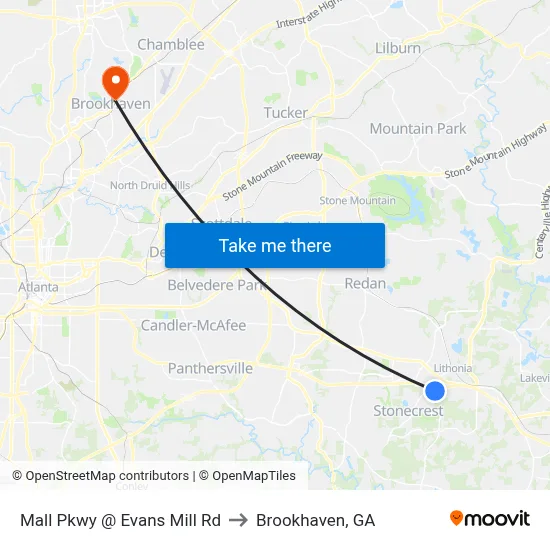 Mall Pkwy @ Evans Mill Rd to Brookhaven, GA map