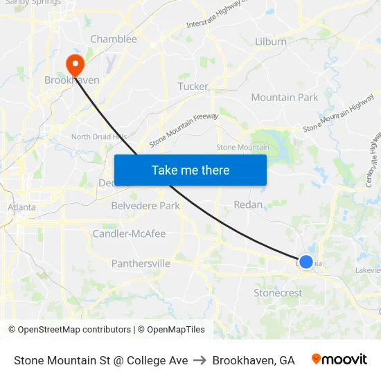 Stone Mountain St @ College Ave to Brookhaven, GA map
