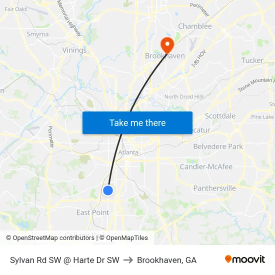 Sylvan Rd SW @ Harte Dr SW to Brookhaven, GA map