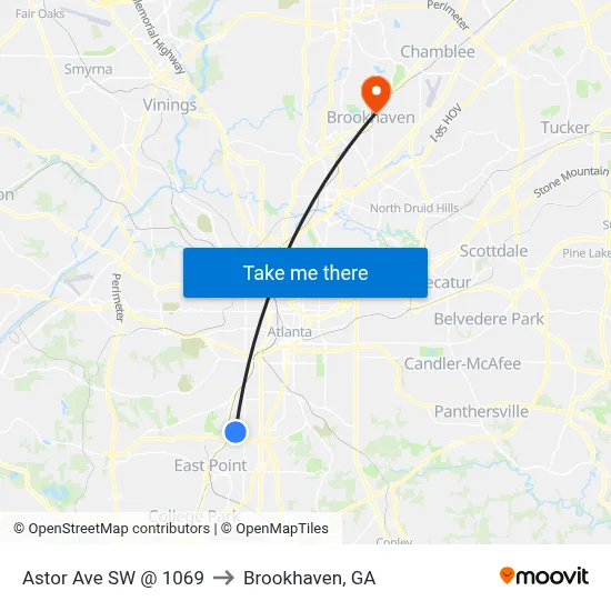 Astor Ave SW @ 1069 to Brookhaven, GA map