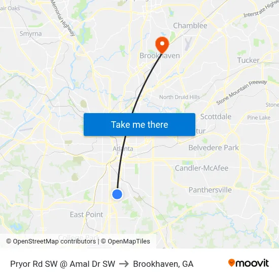 Pryor Rd SW @ Amal Dr SW to Brookhaven, GA map
