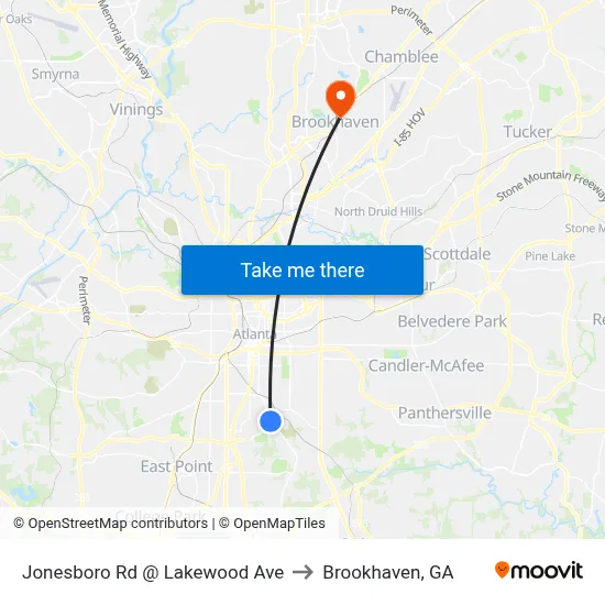 Jonesboro Rd @ Lakewood Ave to Brookhaven, GA map