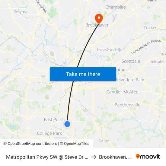 Metropolitan Pkwy SW @ Steve Dr SW to Brookhaven, GA map