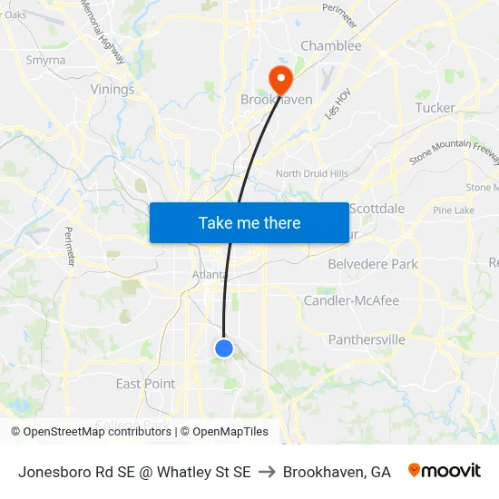 Jonesboro Rd SE @ Whatley St SE to Brookhaven, GA map