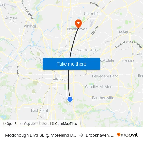 Mcdonough Blvd SE @ Moreland Dr SE to Brookhaven, GA map