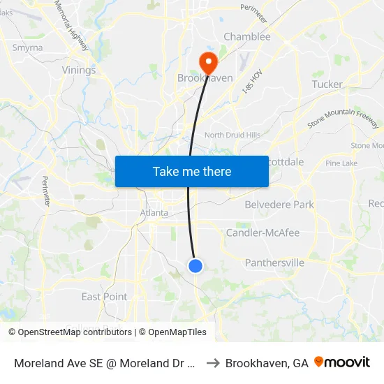 Moreland Ave SE @ Moreland Dr SE to Brookhaven, GA map