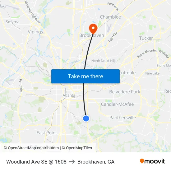 Woodland Ave SE @ 1608 to Brookhaven, GA map