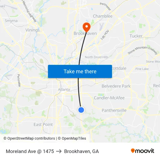 Moreland Ave @ 1475 to Brookhaven, GA map