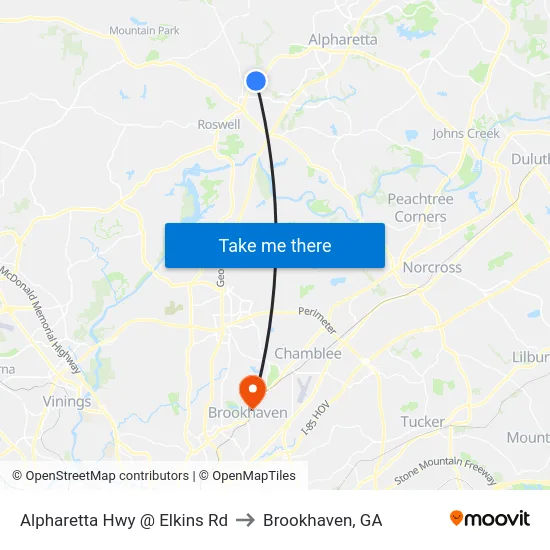 Alpharetta Hwy @ Elkins Rd to Brookhaven, GA map