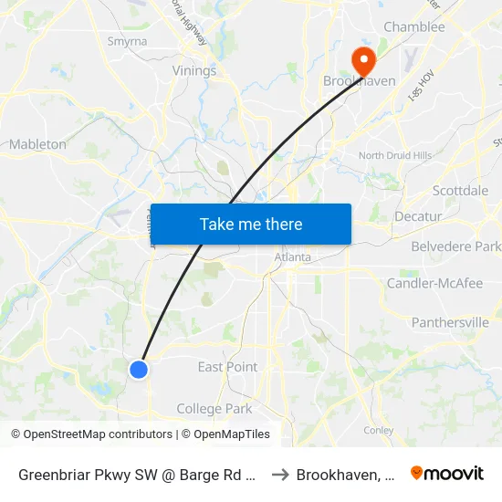 Greenbriar Pkwy SW @ Barge Rd SW to Brookhaven, GA map