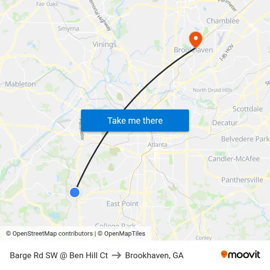 Barge Rd SW @ Ben Hill Ct to Brookhaven, GA map