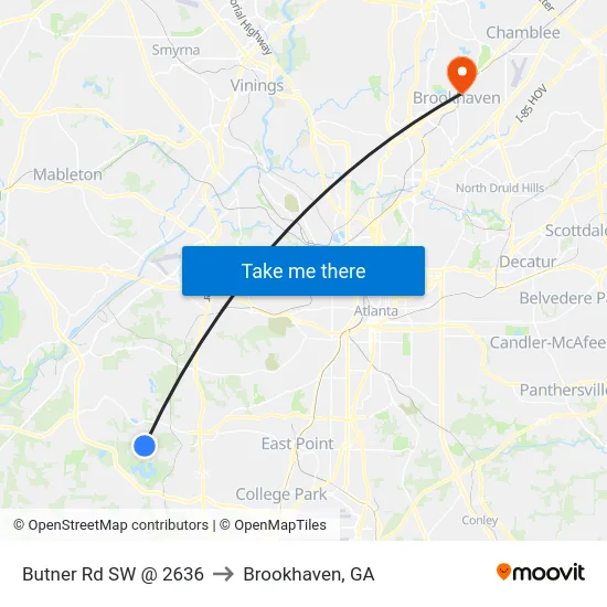 Butner Rd SW @ 2636 to Brookhaven, GA map