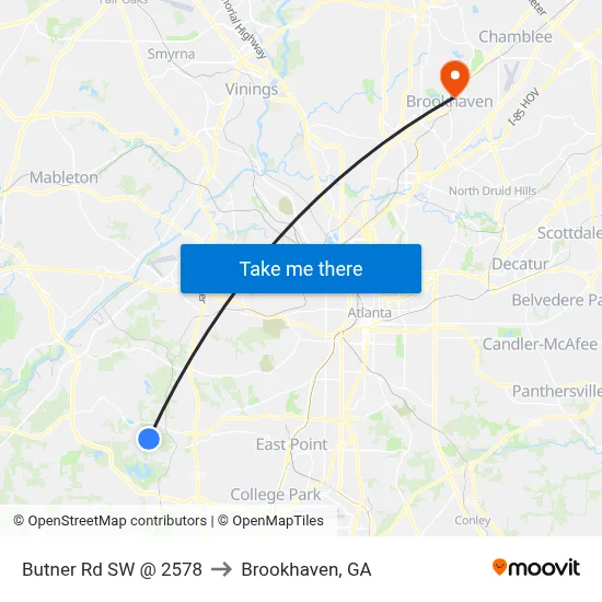 Butner Rd SW @ 2578 to Brookhaven, GA map