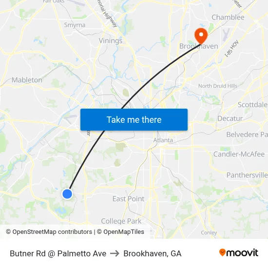 Butner Rd @ Palmetto Ave to Brookhaven, GA map