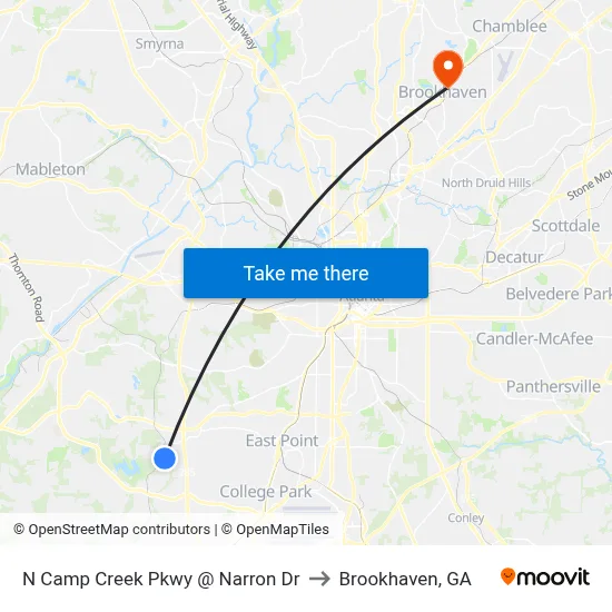 N Camp Creek Pkwy @ Narron Dr to Brookhaven, GA map