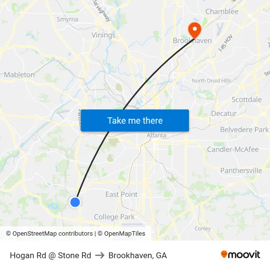 Hogan Rd @ Stone Rd to Brookhaven, GA map