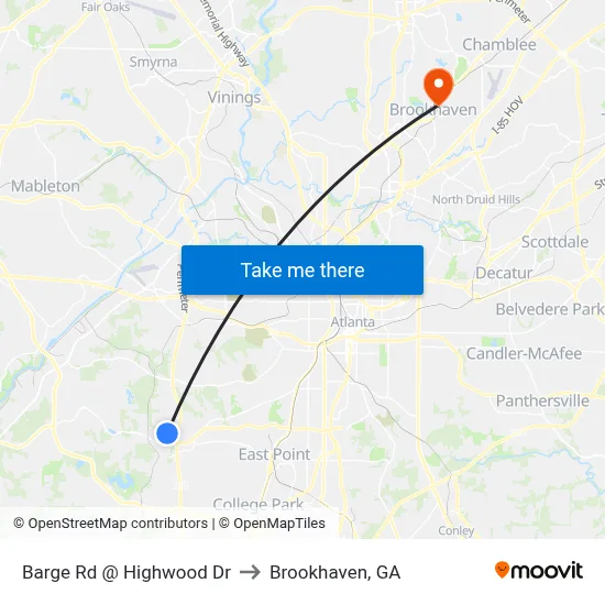 Barge Rd @ Highwood Dr to Brookhaven, GA map