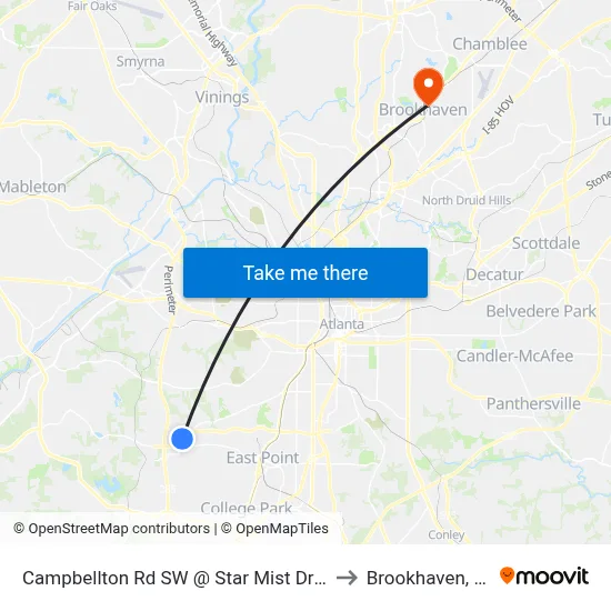 Campbellton Rd SW @ Star Mist Dr SW to Brookhaven, GA map