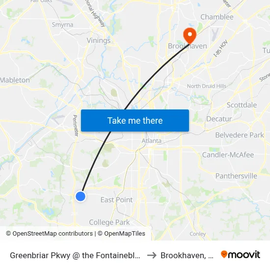 Greenbriar Pkwy @ the Fontainebleau to Brookhaven, GA map