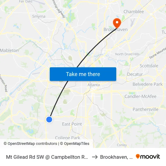 Mt Gilead Rd SW @ Campbellton Rd SW to Brookhaven, GA map