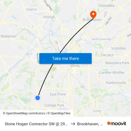 Stone Hogan Connector SW @ 2950 to Brookhaven, GA map