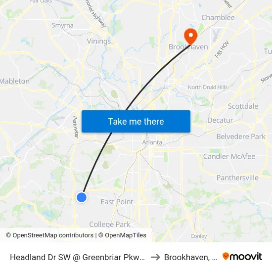 Headland Dr SW @ Greenbriar Pkwy SW to Brookhaven, GA map