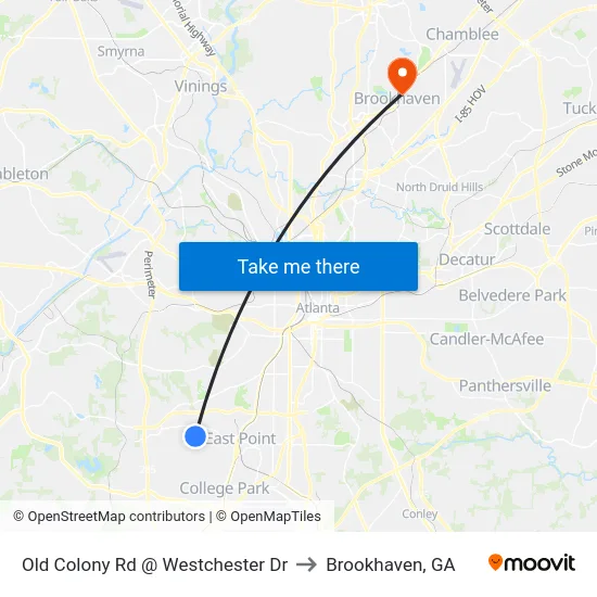 Old Colony Rd @ Westchester Dr to Brookhaven, GA map